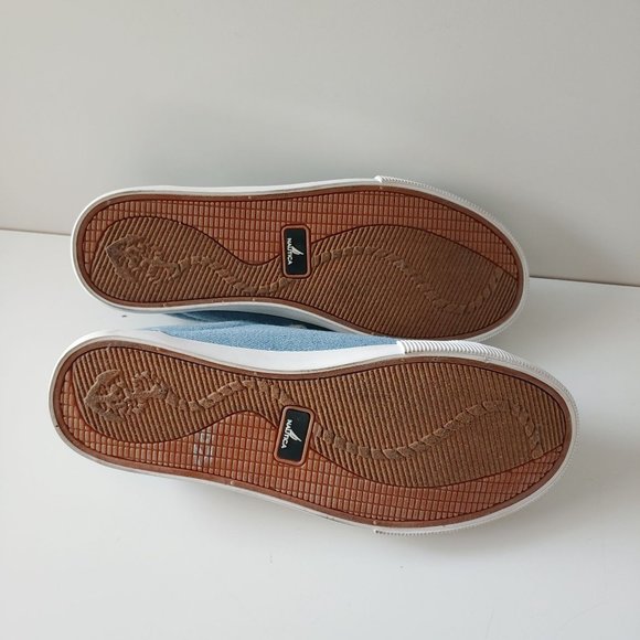 Nautica Steam Blue Denim Embroidered Flowers Size 8 Casual Sneakers Lace Up - Picture 4 of 4